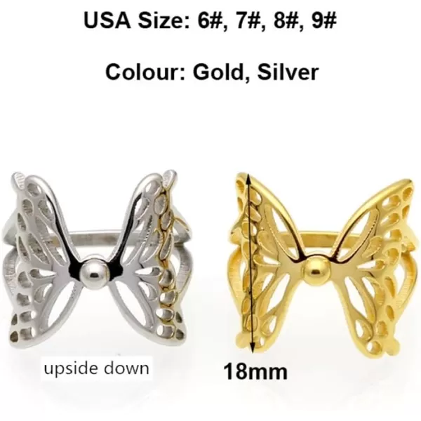 Dtja Exquisite Filigree Butterfly Band Ring for Women Girls Stainless Steel Statement High Polished Comfor Fit Animal Wings Finger Rings Vintage Jewelry Birthday for HerSilver Size 6