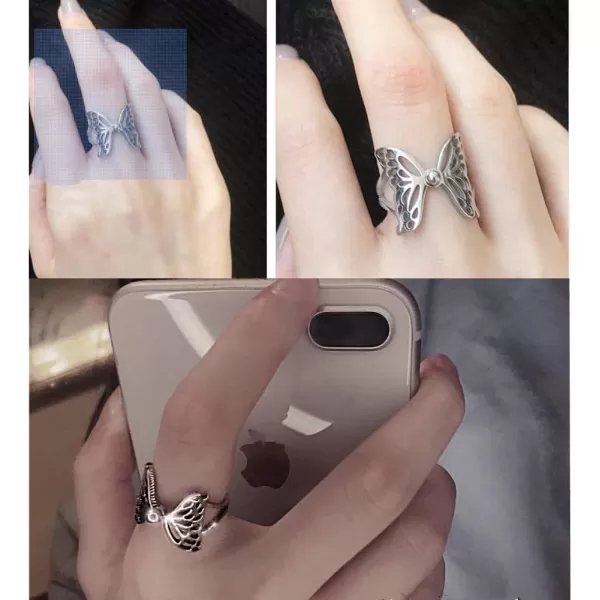 Dtja Exquisite Filigree Butterfly Band Ring for Women Girls Stainless Steel Statement High Polished Comfor Fit Animal Wings Finger Rings Vintage Jewelry Birthday for HerSilver Size 6