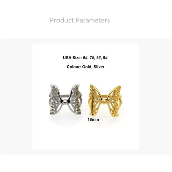 Dtja Exquisite Filigree Butterfly Band Ring for Women Girls Stainless Steel Statement High Polished Comfor Fit Animal Wings Finger Rings Vintage Jewelry Birthday for HerGold Size 6