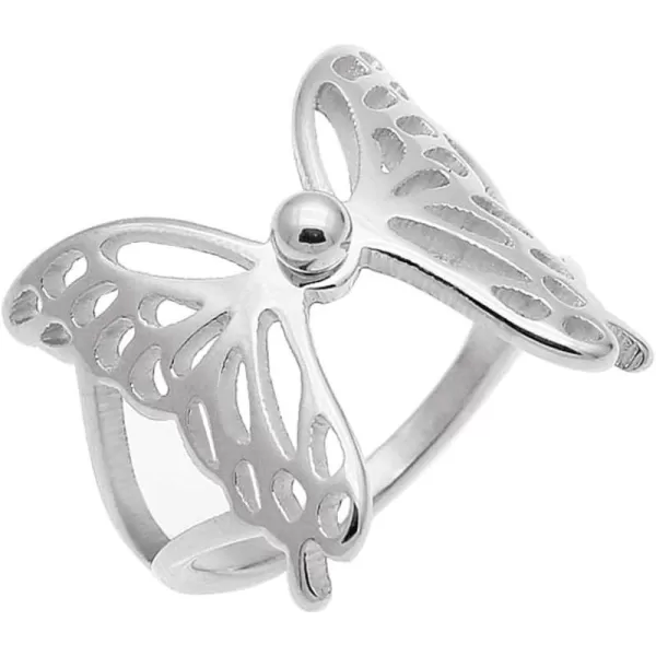 Dtja Exquisite Filigree Butterfly Band Ring for Women Girls Stainless Steel Statement High Polished Comfor Fit Animal Wings Finger Rings Vintage Jewelry Birthday for HerSilver Size 6
