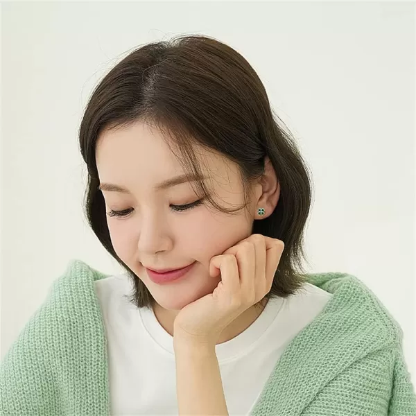 Tiny Clover Flower Earrings for Women 925 Sterling Silver Hypoallergenic 18G Green Love Heart 4 Leaf Petal Cute Small Ball Studs Cartilage Piercing Tragus Post Lucky Dainty for Daughter Sister Friend