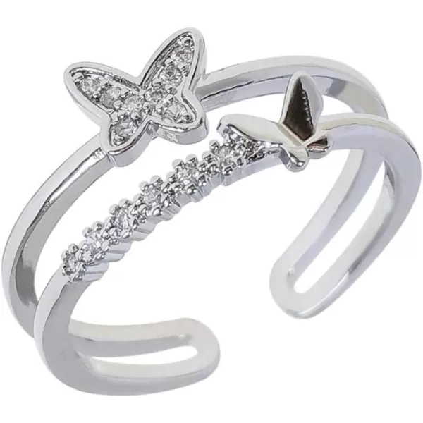 CZ Butterfly 925 Sterling Silver Ring for Women Crystal Promise Statement Stacking Expandable Open Rings Adjustable Hand Made Jewelry Dainty Birthday Anniversary Christmas Valentines Gifts