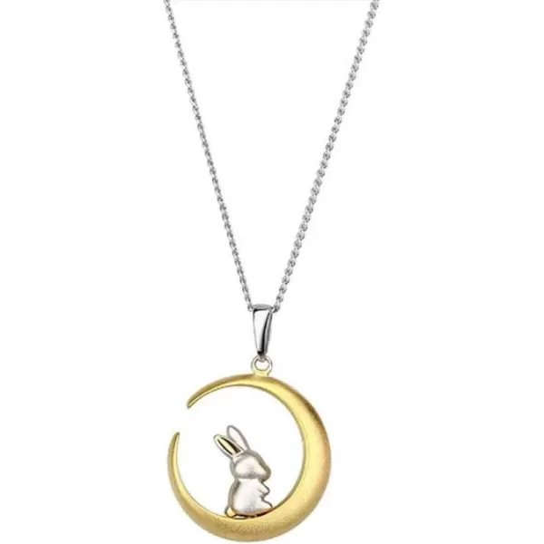 Cute Bunny Rabbit On The Moon Pendant Necklace for Women Teen Girls S925 Sterling Silver Hypoallergenic Dainty Tiny Crescent Choker 18quot Chain Collar Delicate Animal Jewelry Gifts Box for Daughter