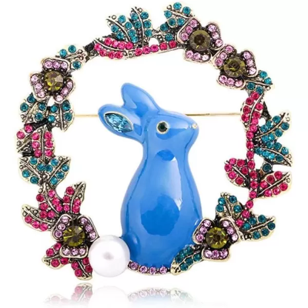 Rhinestone Flower Rabbit Brooch for Women Girls Fashion Cute Enamel Crystal Flowers Wreath Shell Pearl Animal Brooches Lapel Pins Dainty Easter Christmas Festival Decoration Jewelry Gift