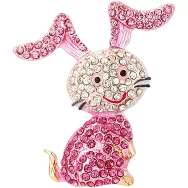 Rhinestone Pink Rabbit Animal Brooch Pin for Women Girls Teens Cute Crystal Cartoon Bunny Brooches Lapel Pins Lucky Decor Dress Accessories Easter Holiday Jewelry Gift for Daughter Niece PetLover