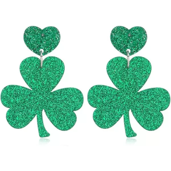 Shiny Heart Clover Leaf Dangle Drop Earrings for Women Acrylic Green Sequins Shamrock Celebration Lucky Statement Charms Earrings Fashion Lightweight St Patricks Day Holiday Jewelry Souvenirs