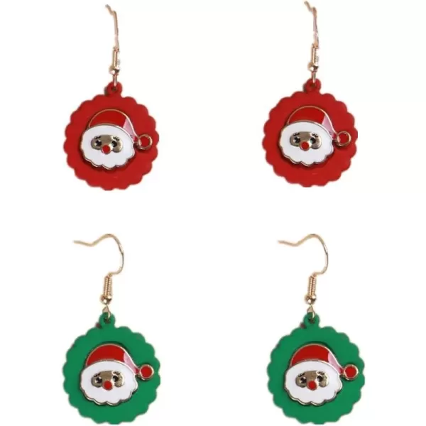 2 Pairs Christmas Santa Claus Earrings Set for Women Hypoallergenic Cute Charms Dangle Drop Hook Stud Fashion Dainty Xmas Holiday Party Jewelry