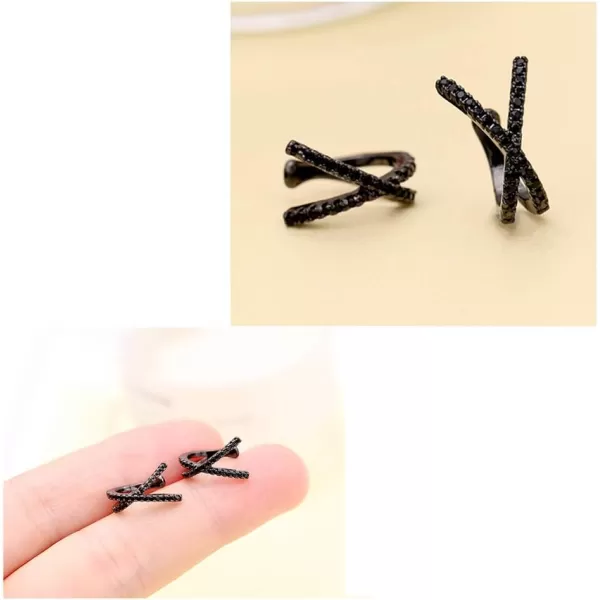 imageBlack CZ X Cross Ear Cuff Wrap Clip Earrings for Women Girls Men Fashion Cubic Zirconia Non Piercing Ear Layered Criss Knot Open Hoop Earrings Minimalist Small Cartilage Delicate Gifts for Best Friend