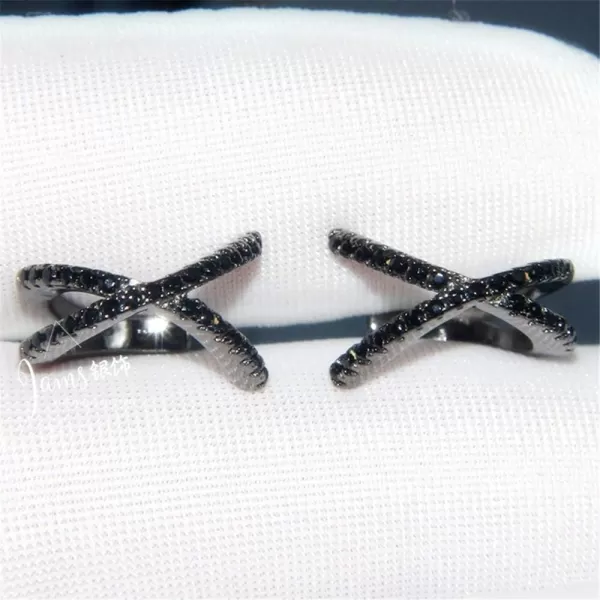 imageBlack CZ X Cross Ear Cuff Wrap Clip Earrings for Women Girls Men Fashion Cubic Zirconia Non Piercing Ear Layered Criss Knot Open Hoop Earrings Minimalist Small Cartilage Delicate Gifts for Best Friend