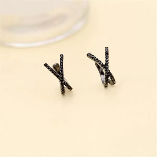 imageBlack CZ X Cross Ear Cuff Wrap Clip Earrings for Women Girls Men Fashion Cubic Zirconia Non Piercing Ear Layered Criss Knot Open Hoop Earrings Minimalist Small Cartilage Delicate Gifts for Best Friend