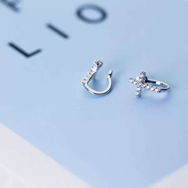 imageCZ Criss Cross Clip on Cuff Wrap Hoop Earrings for Women 925 Sterling Silver NonPierced Ears Pave Crystal Diamond Small Cartilage Crawler Sweep Earring Delicate Flat Jewelry Gift