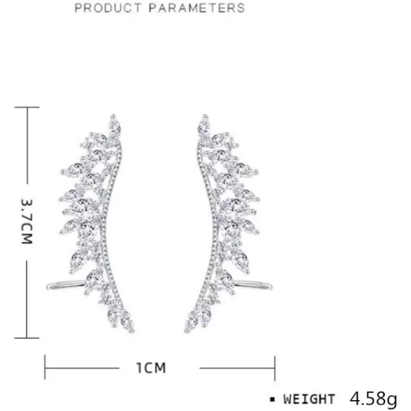 imageCZ Feather Crystal Cuffs Ear Crawler Climber Earrings for Women 925 Sterling Silver Post Pin Dainty Statement Wing Vine Wrap Sweep up Shiny Birthday Wedding Jewelry Gfts Bridal