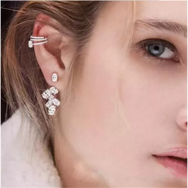 imageCZ Layered Ear Cuff Cartilage Huggie Hoop Earrings for Women CZ Non Piercing Minimalist Dainty Crystal Wrap Clip Hypoallergenic Fashion Elegant Jewelry Birthday Wedding for Bridal