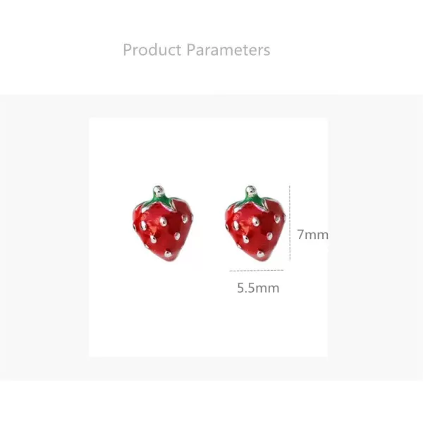imageCute Strawberry Fruits Earrings 925 Sterling Silver Small Stud Earring for Women Red Enamel Lifelike Lucky Cartilage Tragus Post Hypoallergenic Dainty Jewelry Gifts Daughter Niece