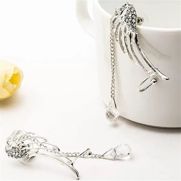 imageDainty Angel Wing Ear Cuffs Crawler Climber Studs Earrings for Women Silver Plated Cubic Zircoina Teardrop Tassel Chain Drop Dangle Cartilage Elegant Birthday Wedding Party Christmas Jewelry