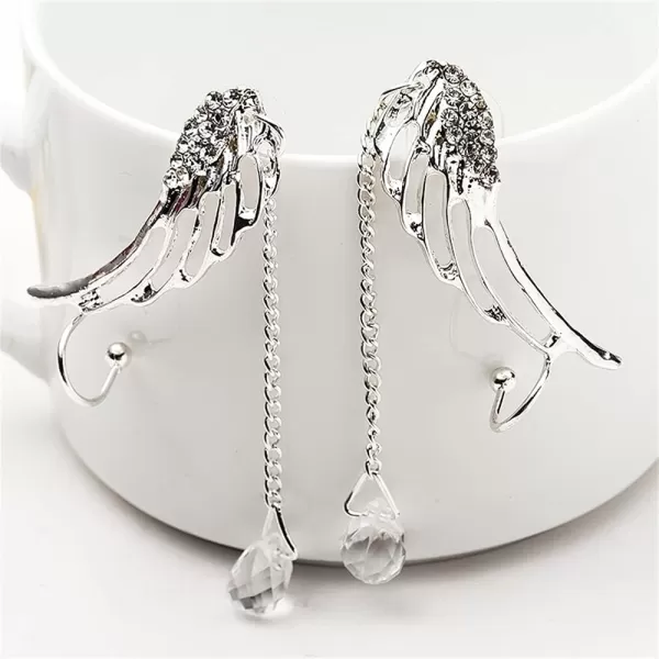 imageDainty Angel Wing Ear Cuffs Crawler Climber Studs Earrings for Women Silver Plated Cubic Zircoina Teardrop Tassel Chain Drop Dangle Cartilage Elegant Birthday Wedding Party Christmas Jewelry