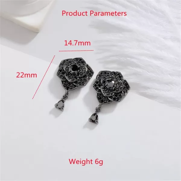 imageDainty Black CZ Rose Flower Dangle Stud Earrings for Women 925 Sterling Silver Post Pin Hypoallergenic Crystal Charms Drop Dangling Sensitive Ear Piercing Wedding Birthday Valentine Jewelry
