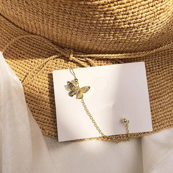 imageDainty Butterfly Ear Cuff Crawler Climer Earring for Women Tiny Small Cartilage Hoop Tassel Chain Drop Dangle Ball Stud Sterling Silver Post Pin CZ Filigree Huggie Fashion Jewelry Gold