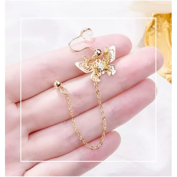 imageDainty Butterfly Ear Cuff Crawler Climer Earring for Women Tiny Small Cartilage Hoop Tassel Chain Drop Dangle Ball Stud Sterling Silver Post Pin CZ Filigree Huggie Fashion Jewelry Gold