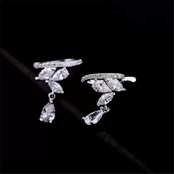 imageDainty Diamond Cuff Cartilage Half Small Hoop Earrings for Women Non Piercing Ear Wrap Huggies Hoops CZ Crystal Leaf Teardrop Clip Hypoallergenic Fashion Wedding Holiday Jewelry