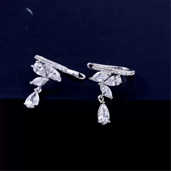 imageDainty Diamond Cuff Cartilage Half Small Hoop Earrings for Women Non Piercing Ear Wrap Huggies Hoops CZ Crystal Leaf Teardrop Clip Hypoallergenic Fashion Wedding Holiday Jewelry