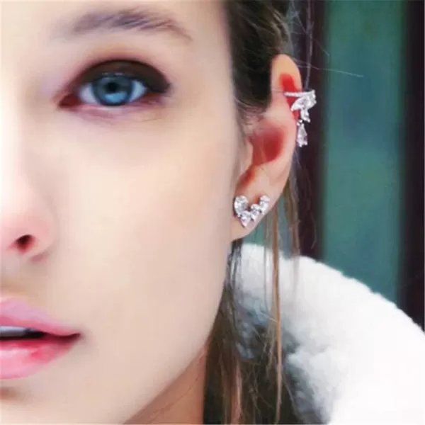 imageDainty Diamond Cuff Cartilage Half Small Hoop Earrings for Women Non Piercing Ear Wrap Huggies Hoops CZ Crystal Leaf Teardrop Clip Hypoallergenic Fashion Wedding Holiday Jewelry
