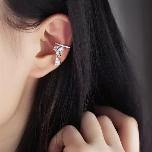 imageDainty Diamond Cuff Cartilage Half Small Hoop Earrings for Women Non Piercing Ear Wrap Huggies Hoops CZ Crystal Leaf Teardrop Clip Hypoallergenic Fashion Wedding Holiday Jewelry