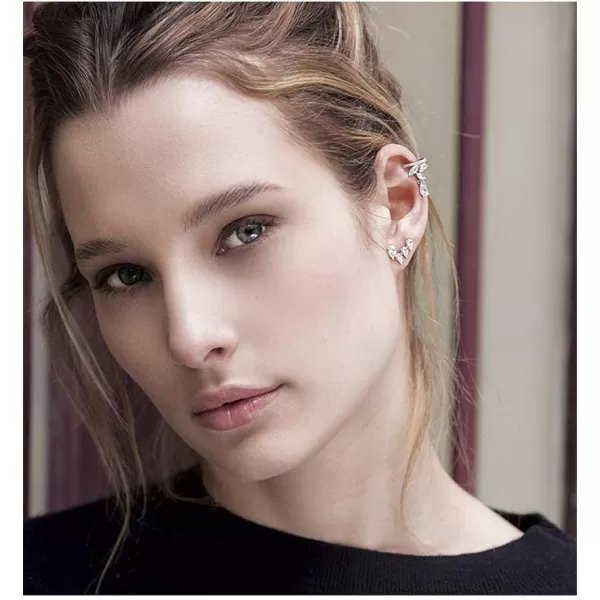 imageDainty Diamond Cuff Cartilage Half Small Hoop Earrings for Women Non Piercing Ear Wrap Huggies Hoops CZ Crystal Leaf Teardrop Clip Hypoallergenic Fashion Wedding Holiday Jewelry