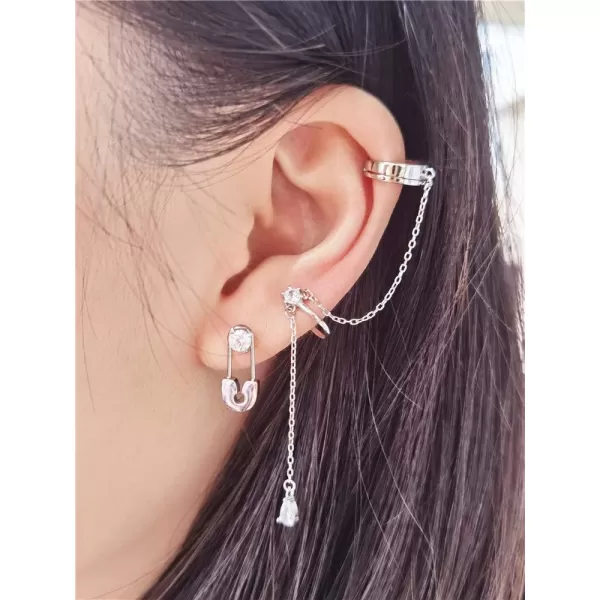 imageDainty Ear Cuff Crawler Climber Earring for Women 925 Sterling Silver No Piercing Wrap Chain Drop Dangle Small Cartilage Open Hoop CZ Teardrop Clip Tassel Dangling Hypoallergenic Earrings 1 PC