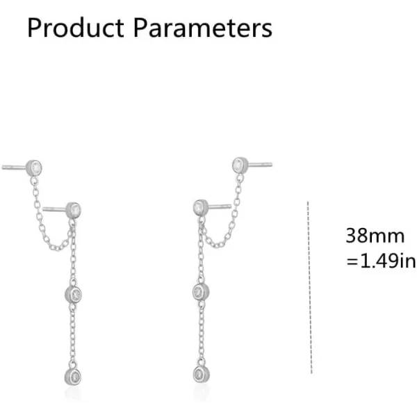 imageDouble Round CZ Bezel Cuff Piercing Jewelry 925 Sterling Silver Tassel Chain Dangle Drop Climber Crawler Earrings for Women Cubic Zirconia Hypoallergenic Dainty Birthday Wedding