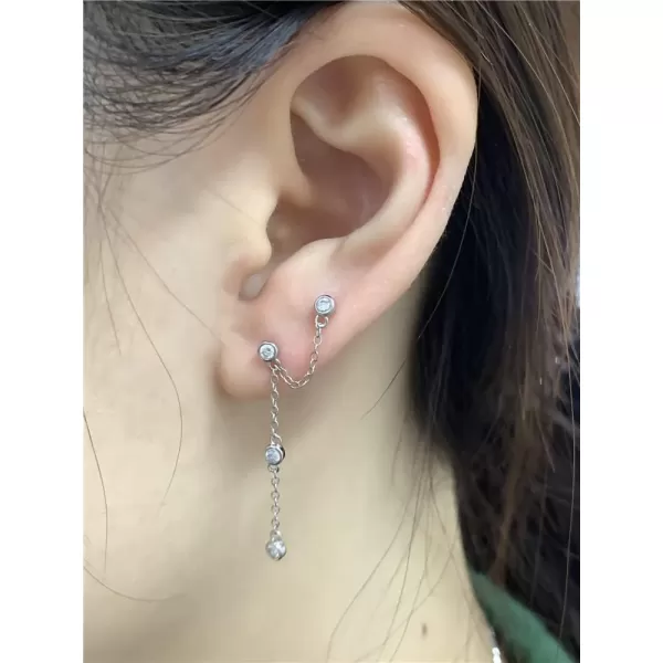 imageDouble Round CZ Bezel Cuff Piercing Jewelry 925 Sterling Silver Tassel Chain Dangle Drop Climber Crawler Earrings for Women Cubic Zirconia Hypoallergenic Dainty Birthday Wedding