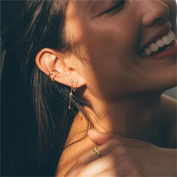 imageDouble Round CZ Bezel Cuff Piercing Jewelry 925 Sterling Silver Tassel Chain Dangle Drop Climber Crawler Earrings for Women Cubic Zirconia Hypoallergenic Dainty Birthday Wedding