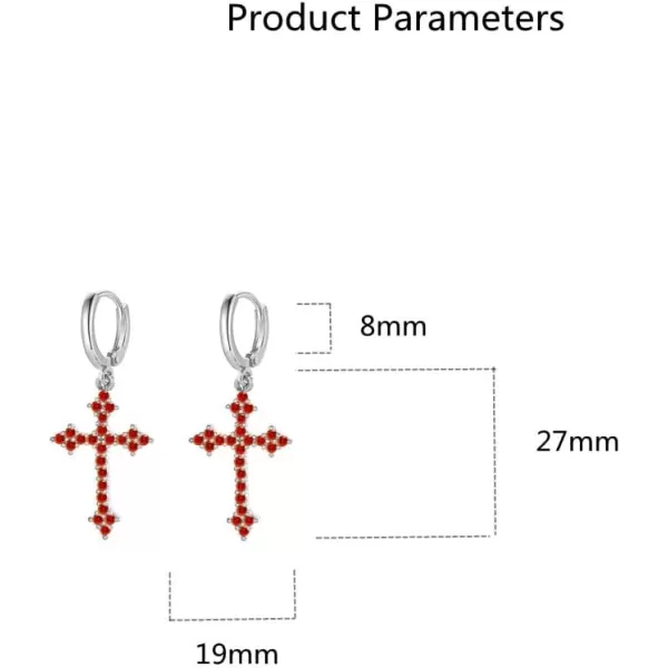imageFashion CZ Cross Dangle Earrings for Women Hypoallergenic Crystal Charms Drop Dangling Huggie Small Hoop Cartilage Cuff Dainty Punk Faith Jewelry Gifts for PrayerRed CZ