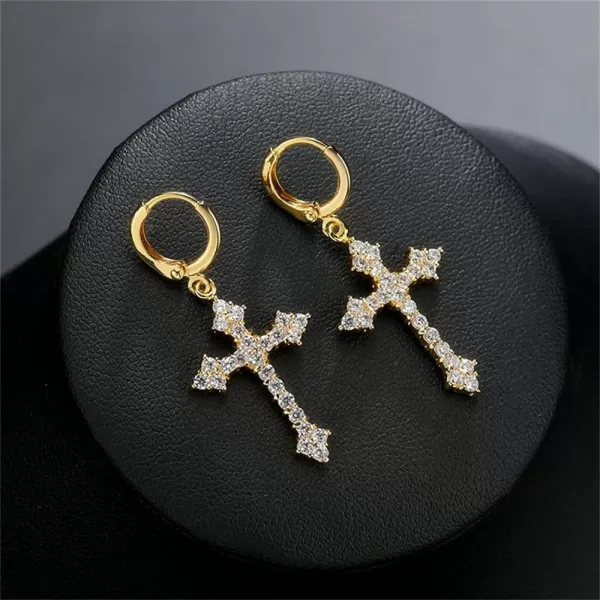 imageFashion CZ Cross Dangle Earrings for Women Hypoallergenic Crystal Charms Drop Dangling Huggie Small Hoop Cartilage Cuff Dainty Punk Faith Jewelry Gifts for PrayerGold