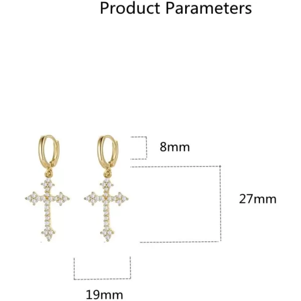 imageFashion CZ Cross Dangle Earrings for Women Hypoallergenic Crystal Charms Drop Dangling Huggie Small Hoop Cartilage Cuff Dainty Punk Faith Jewelry Gifts for PrayerGold