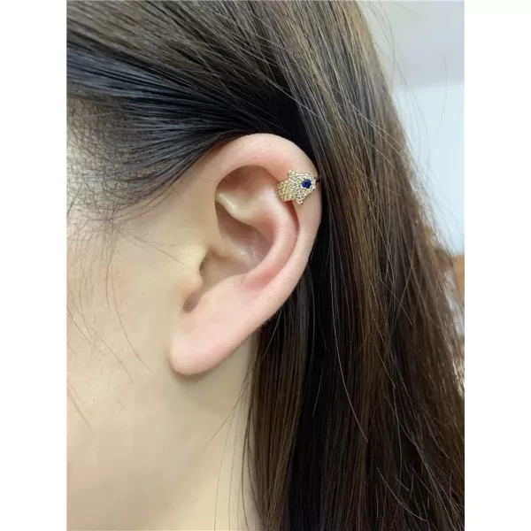 imageGold Evil Eye Hand Non Piercing Ear Cuff Wrap Earrings for Women Cubic Zirconia Dainty CZ Hamsa Hands Fatima Cartilage Open Hoop Fashion Protective Lucky Jewelry