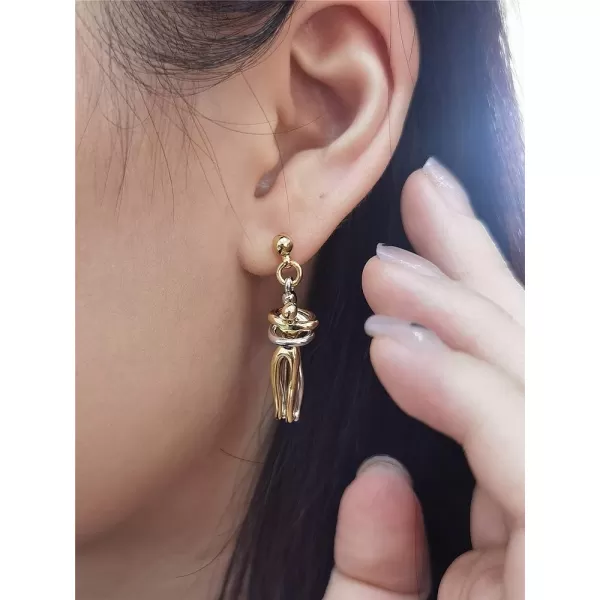 imageLove Hug Dangle Drop Earrings for Women Girls TwoToned Charms Couple Hug Dangling Ball Bead Stud Statement Earrings Fashion Personalized Jewelry Birthday Valentines Gifts for HerSilvery Yellow