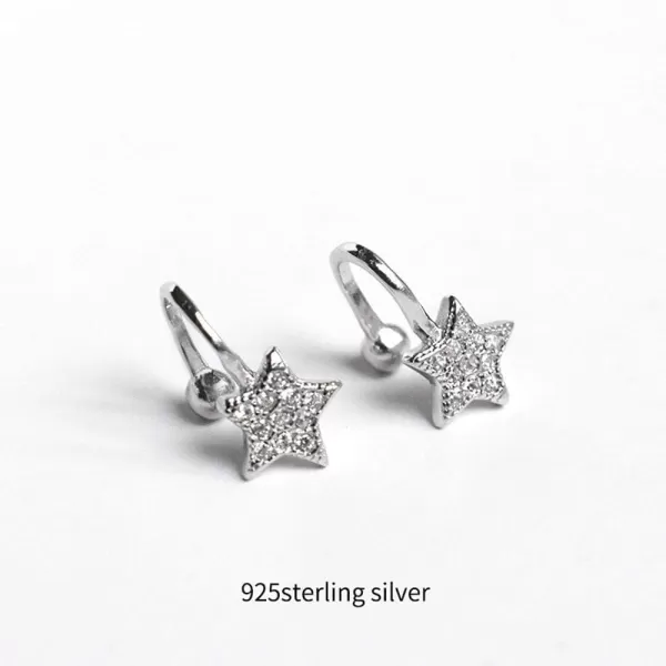 imageMini CZ Star Cuff Clip on Earring for Women S925 Sterling Silver Cubic Zirconia Dainty Star Open Hoop Earrings Cute Cartilage Bead Wrap for NonPierced Ear Huggie Jewelry Fashion Birth