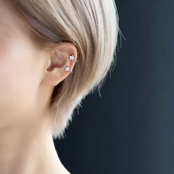 imageMini CZ Star Cuff Clip on Earring for Women S925 Sterling Silver Cubic Zirconia Dainty Star Open Hoop Earrings Cute Cartilage Bead Wrap for NonPierced Ear Huggie Jewelry Fashion Birth