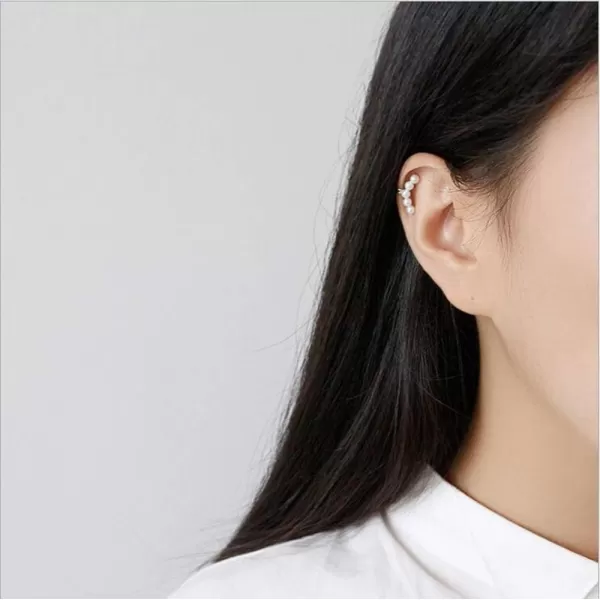 imagePave Pearl Cuff Cartilage Earrings for Women Sterling Silver Tiny Pearls Huggie Small Hoop Cute Layered Wrap NonPierced Ear Dainty Hypoallergenic Fashion Elegant Jewelry Wedding Birthday Gifts