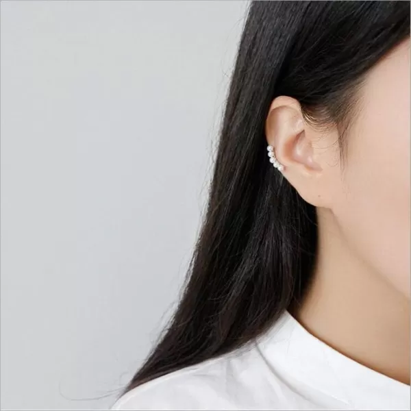 imagePave Pearl Cuff Cartilage Earrings for Women Sterling Silver Tiny Pearls Huggie Small Hoop Cute Layered Wrap NonPierced Ear Dainty Hypoallergenic Fashion Elegant Jewelry Wedding Birthday Gifts