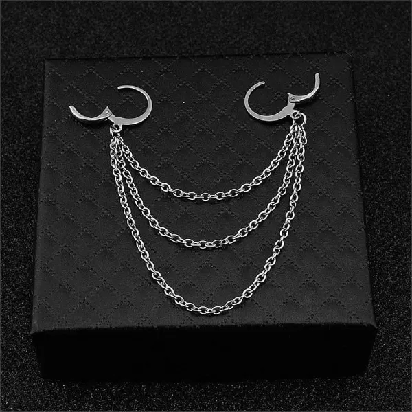 imagePunk Minimalist Double Hoop Earrings for Women Stainless Steel Pair Small Hoop Layered Tassel Slave Chain Dangle Drop Ear Cuff Cartilage Men Personalized Goth Jewelry for BTS Fans 1 Piece