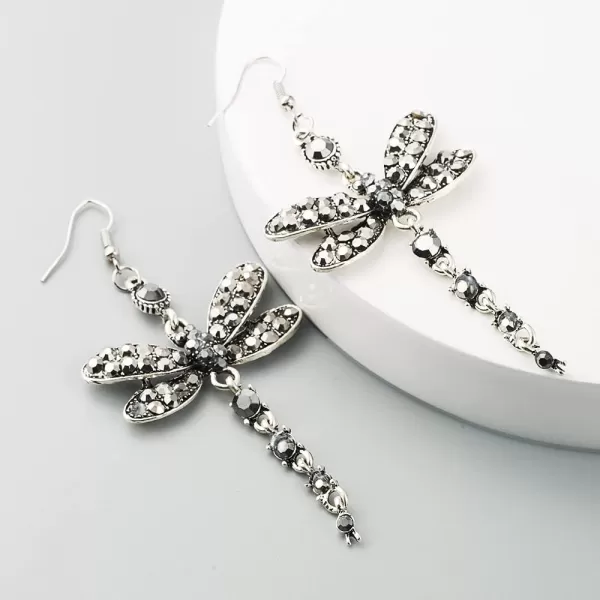 imageRhinestone Dragonfly Dangle Earrings for Women Girls Hypoallergenic Cubic Zirconia Crystal Drop Animal Insect Statement Hook Stud Earrings Delicate Elegant Wedding Birthday Christmas JewelryBlack  Grey