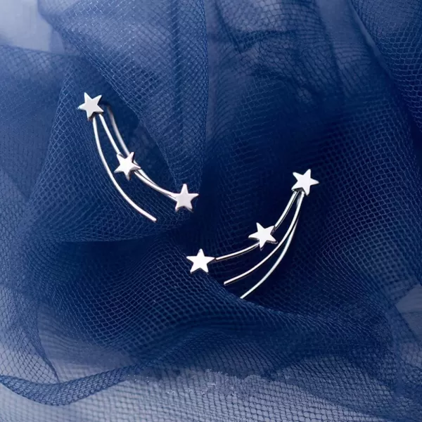imageShooting Stars Cuff Wrap Ear Crawler Climber Earrings for Women 925 Sterling Silver Amazing Sweep Studs Hook Pin Tassel Threader Meteor Shower Hypoallergenic Fashion Personalized Cute Jewelry