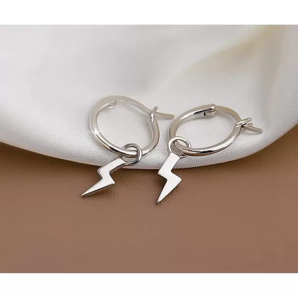 imageSmall Lightning Bolt Dangle Hoop Earrings for Women Girls Sterling Silver Dipped Huggie Personalized Drop Clip Hypoallergenic Stud Delicate Charm Punk Fashion Jewelry Chic SilverTone