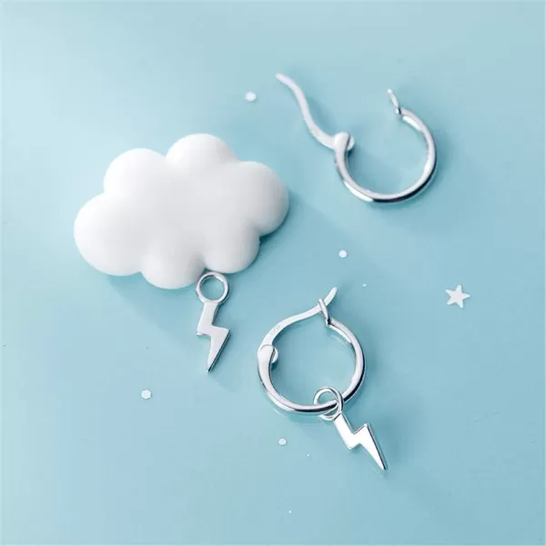 imageSmall Lightning Bolt Dangle Hoop Earrings for Women Girls Sterling Silver Dipped Huggie Personalized Drop Clip Hypoallergenic Stud Delicate Charm Punk Fashion Jewelry Chic SilverTone