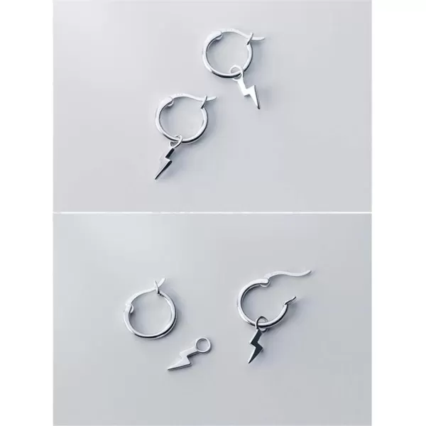 imageSmall Lightning Bolt Dangle Hoop Earrings for Women Girls Sterling Silver Dipped Huggie Personalized Drop Clip Hypoallergenic Stud Delicate Charm Punk Fashion Jewelry Chic SilverTone
