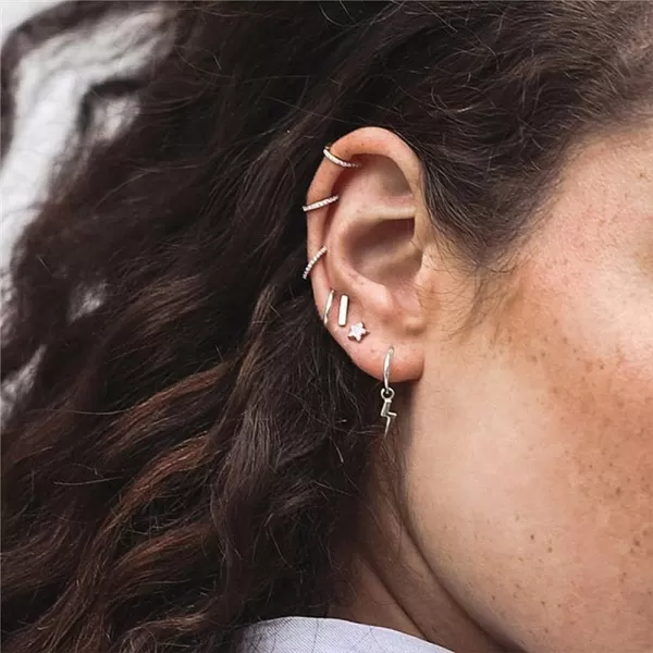 imageSmall Lightning Bolt Dangle Hoop Earrings for Women Girls Sterling Silver Dipped Huggie Personalized Drop Clip Hypoallergenic Stud Delicate Charm Punk Fashion Jewelry Chic SilverTone