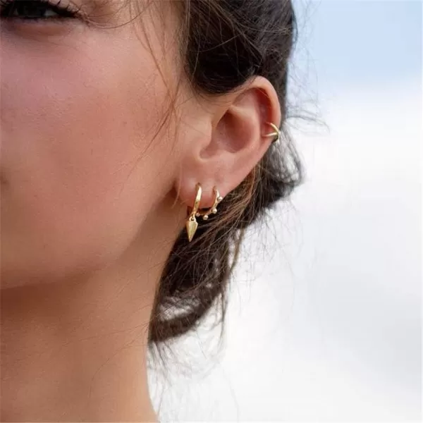 imageTiny Punk Spike Dangle Drop Hoop Earrings for Women Teen Girls Men Sterling Silver Charms Hoops Cuff Cartilage Stud Tragus Helix Wrap Minimalist Geometric Earrings Hypoallergenic Fashion PersonalizedGoldToned
