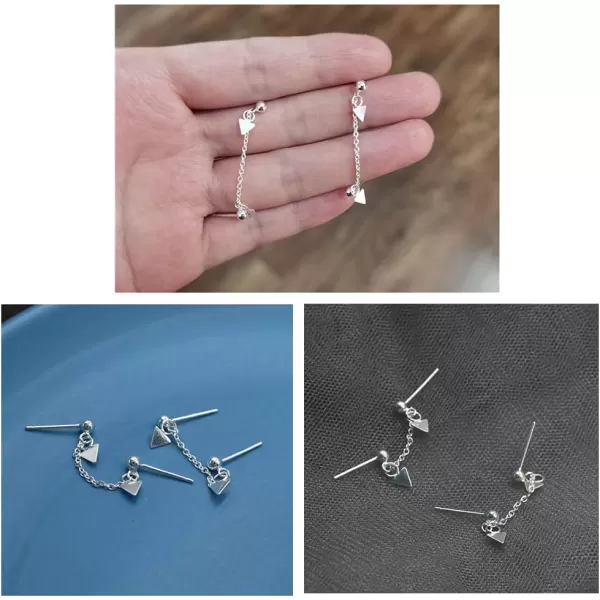imageTriangle Double Piercing Tassel Chain Drop Dangle Cartilage Ball Bead Stud Earrings for Women S925 Sterling Silver Geometric 2 Hole Helix Tragus Post Pin Fashion Cute Birthday Christmas